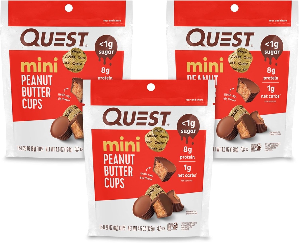 Quest Nutrition Mini Arašidové maslo poháre, vysoký obsah bielkovín, nízky obsah tuku, bez lepku, 16 grófov (pack of 3)