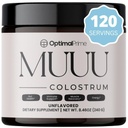 Optimal Prime - MUUU Bovine Colostrum Supplement and Superfood Powder for Gut Health, Bloating, Immune support, Hair, Skin, and Nails Unflavored, 120 Servings