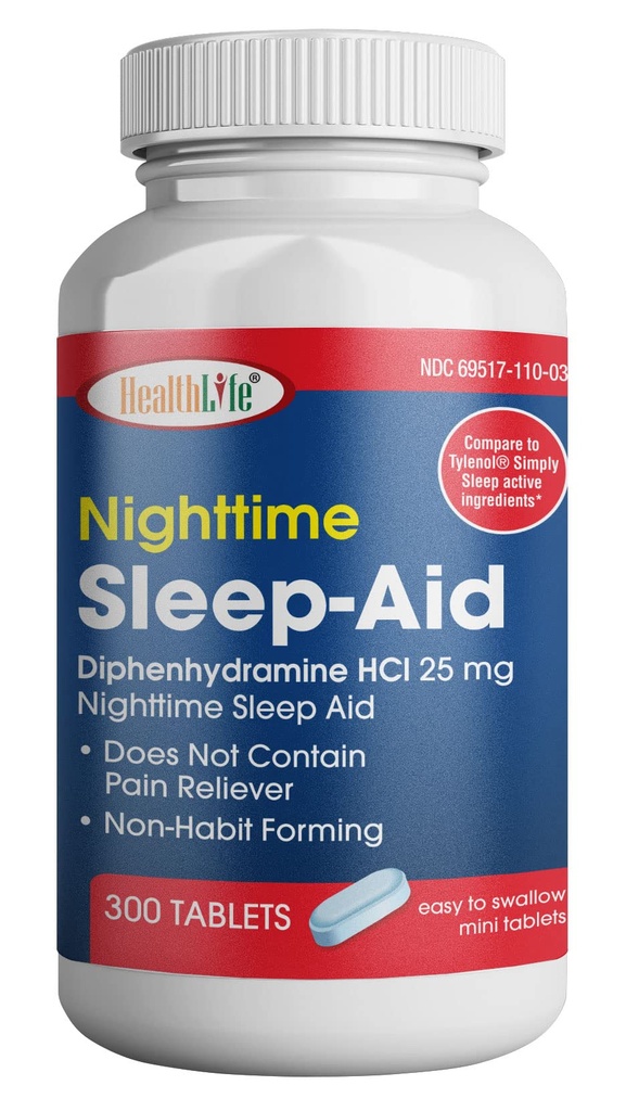 ZDRAVIE LFE HealthLife® Spánková pomoc (Difenhydramín HCl Caplets, 25 mg Blue) 300 Počet