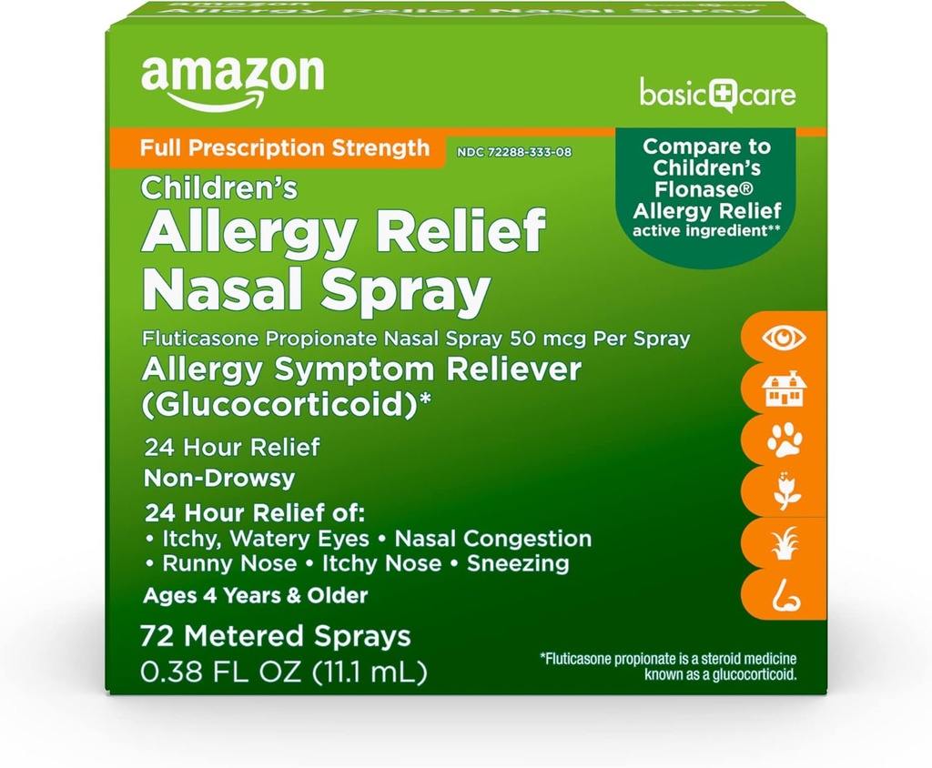 Amazon Basic Care Children's Fluticasone Propionate Nosal Spray, Alergy Medicine, 0.38 fl oz (Pack of 1)
