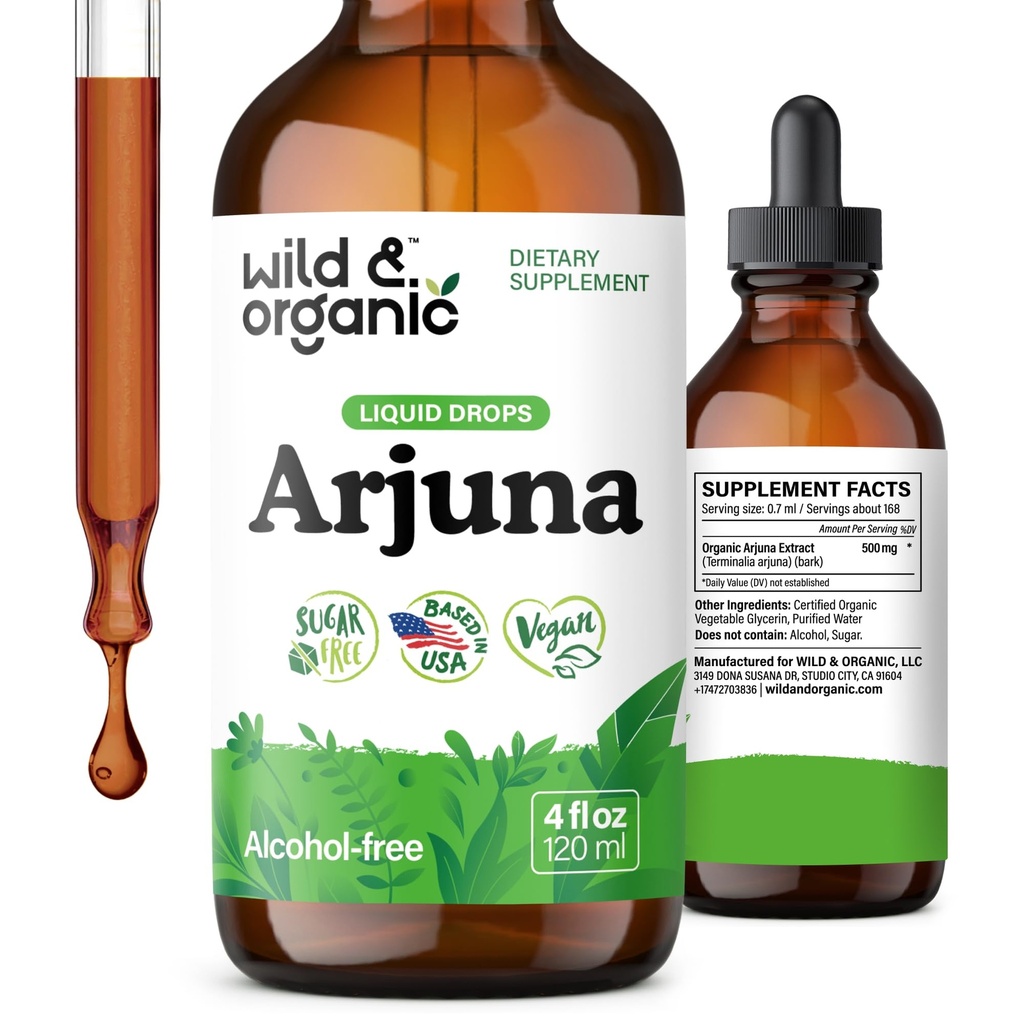 Divoká a organická Arjuna kôra Tinktúra - Celková dobre Being doplnok - Bezalkoholové kvapalné kvapky - Terminália Arjuna kôra extrakt - bez cukru a prísad, non-GMO - 4 fl oz