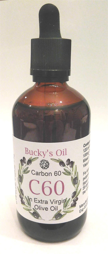 C60 - 120ml Extra panenský olivový olej s 100mg uhlíka 60 99,95% v roztoku.