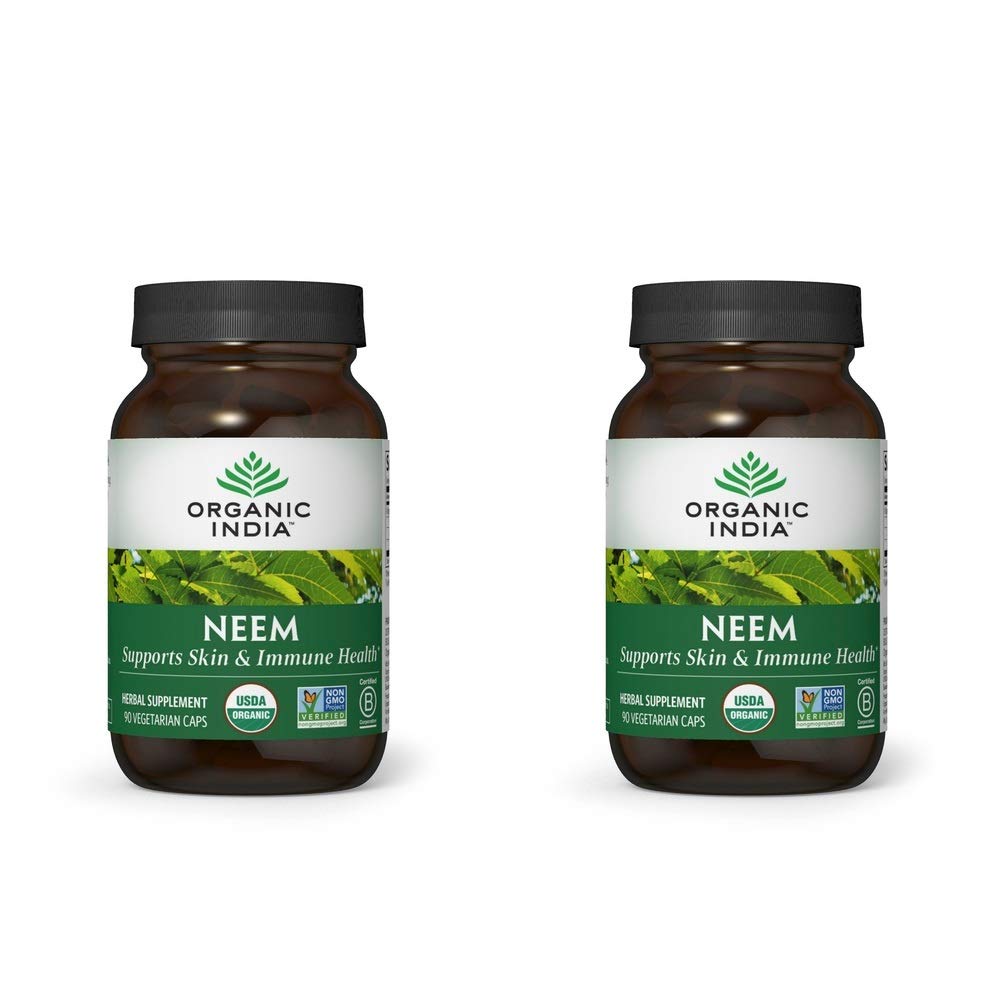 ORGANICKÉ INDIA Neem Leaf Kapsule, Bylinné doplnky - Podporuje pokožku, Immune, & Liver Health, Detox, Vegan, Gluten-Free, USDA Certified Organic - 90 Kapsule (2-Pack)