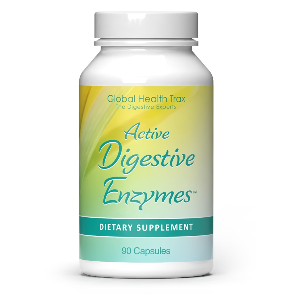 Global Health Trax - Active Digestive Enzymes Supplement, 90 Kapsule - komplexná podpora trávenia s enzýmami na podporu zdravého trávenia pre mužov a ženy