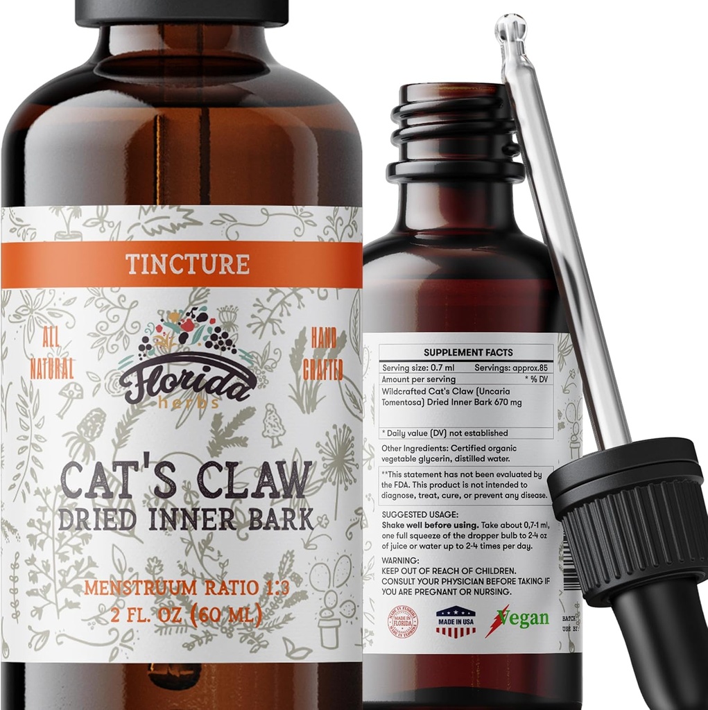 Mačky Claw Tincture, Cat's Claw Extract alkohol bez bylinné doplnky kvapky, Tekuté prírodné trávenie zdravie, Spoločné zdravie, Vegan - Made in USA - 2 Fl Oz