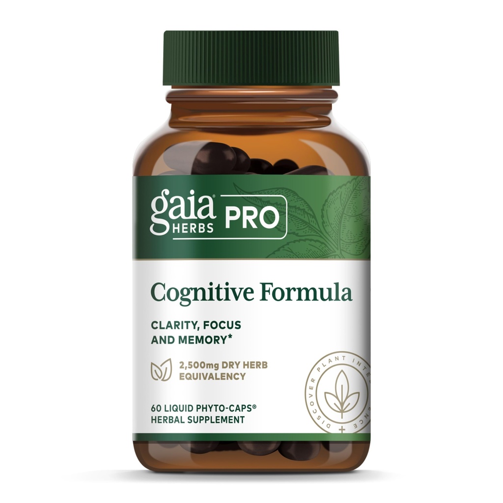 GAIA HERBS PRO Cognitive Formula - Brain Health & Blood Flow Suplement* - Podpora cirkulácie doplnok * s Fo-TI Root, Ginkgo Leaf, & Gotu Kola Leaf - 60 Liquid Phyto-Caps (30 Servings)