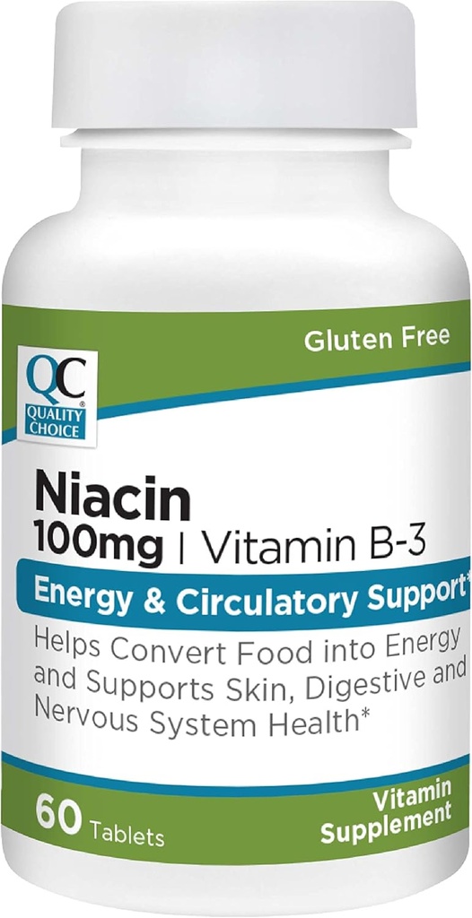 Kvalitná voľba Niacín (vitamín B3) Energetická a cituračná podpora 100 mg doplnok, 60 Počet fliaš