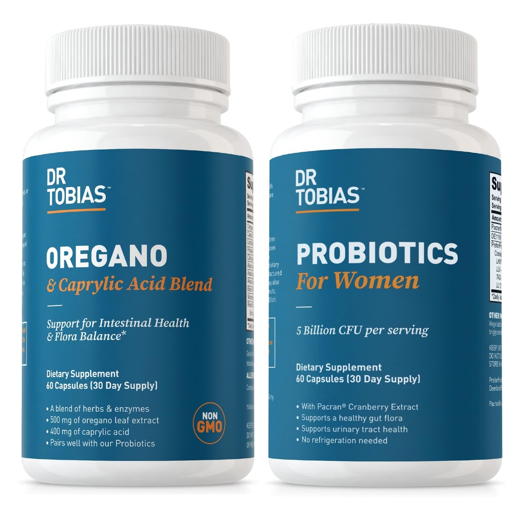 Dr. Tobias Oregano a kyselina kaprylová Blend a probiotiká pre ženy - podporuje Gut, Immune, a močové zdravie, non-GMO