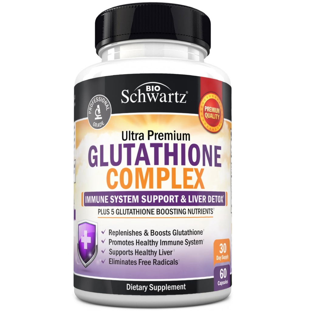 BioSchwartz Glutatión Supplement 500mg - Pečeň Detox s Quercetinom, vitamínom C, mliečnym bodlíkom, Alpha Lipoic Acid - Imunitná podpora tabletka - posilnená imunita obrany Zdravotná formula - 60 kapsúl