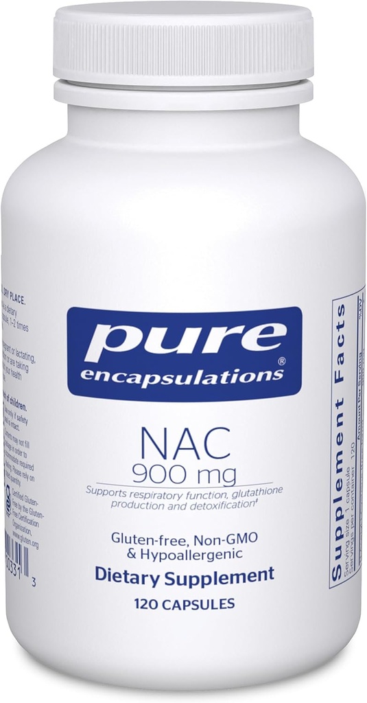 Pure Encapsulations NAC 900 mg - N-Acetyl Cysteine Amino Acid Supplement for Lung & Immune Support, Pečeň & Antioxidanty* - 120 Kapsule