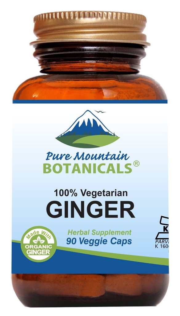 Pure Mountain Botanicals Zázvorové kapsule - Kosher Vegan s 1000mg Organické Zázvor Root Supplement