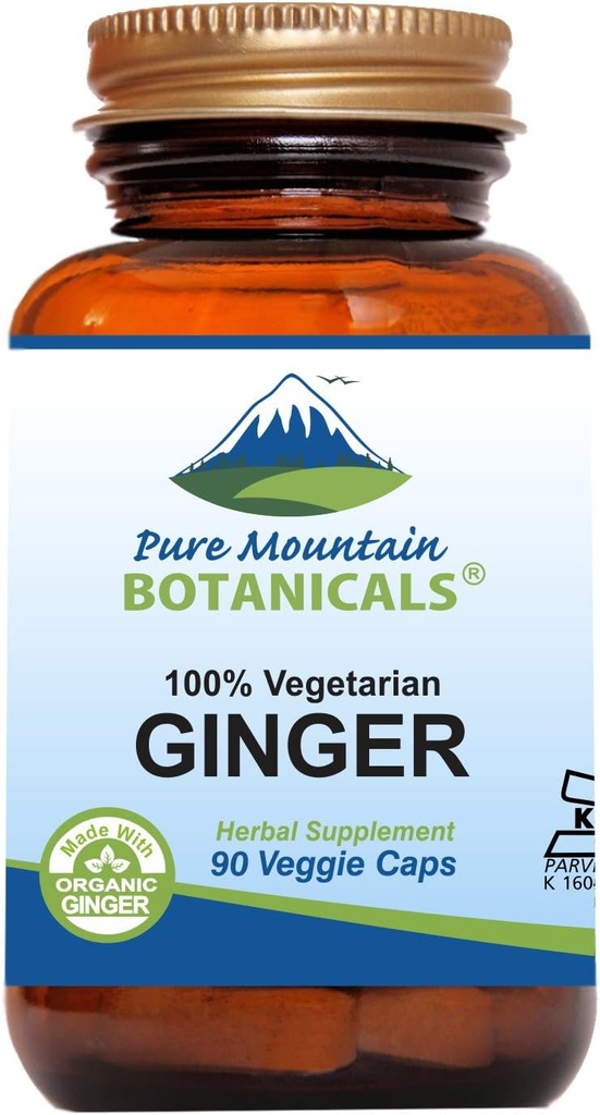 Pure Mountain Botanicals Zázvorové kapsule - Kosher Vegan s 1000mg Organické Zázvor Root Supplement