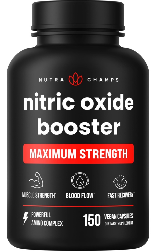 NutraChamps Nitric Oxide Supplement, L-arginín, L Citruline Malate, AAKG, píniová kôra, extrakt z hroznového semena, extra sila Posilňovač oxidu dusnatého, pilulky oxidu dusnatého, sila, energia, prietok krvi