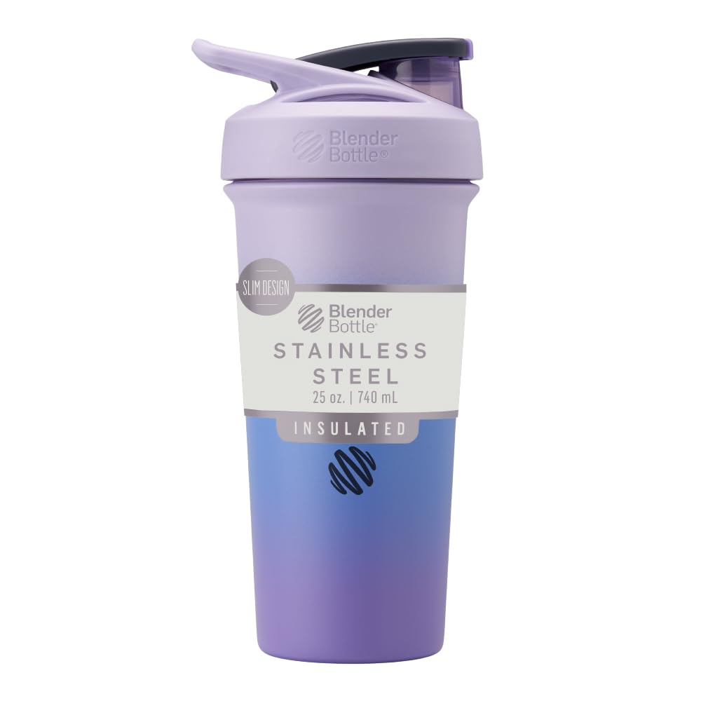 BlenderBottle Sport Sleek Izolovaná nerezová oceľ fľaša Shaker s wire Whisk, 25-Ounce, Levanduľa Ombre 