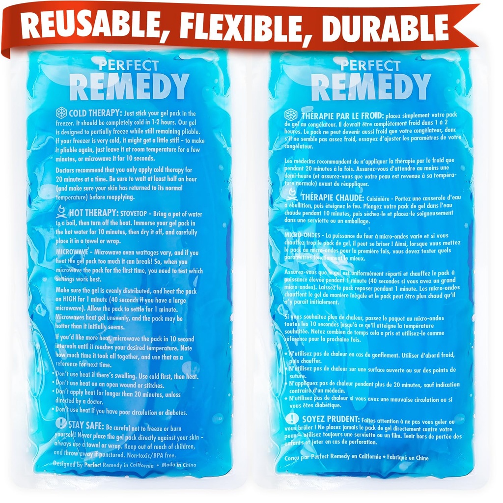 Perfektné Remedy 2-Pack gélové ľadové balenia pre zranenia opakovane použiteľné, horúce a studené balenie, ktoré je odolné, mäkké a flexibilné, rýchla úľava a zotavenie (modrá, Reg 2PK)