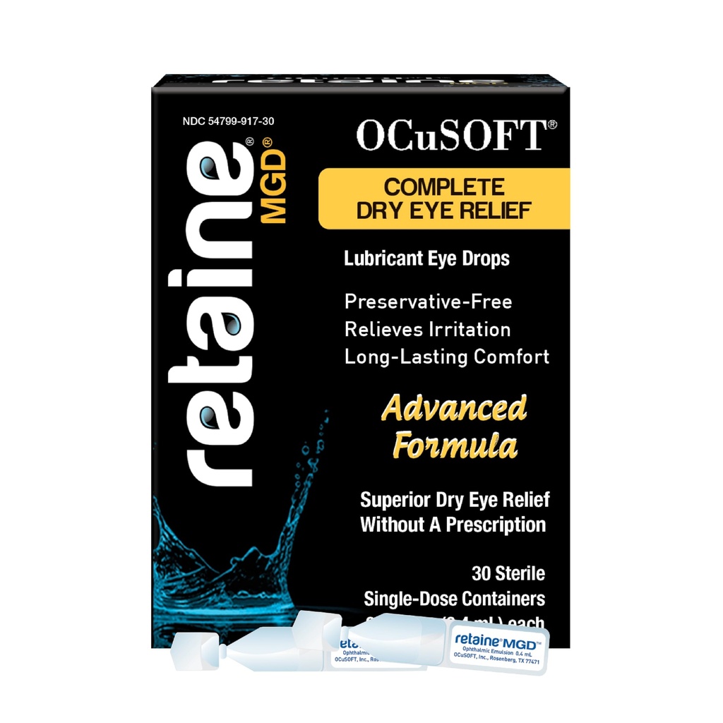 OCuSOFT Retaine MGD Oftalmická emulzia - Kompletná úľava voči suchému oku - upokojuje červené a dráždivé oči - 30 gróf konzervatívno-bez použitia jednorázových obalov - 0,01 Fl Oz