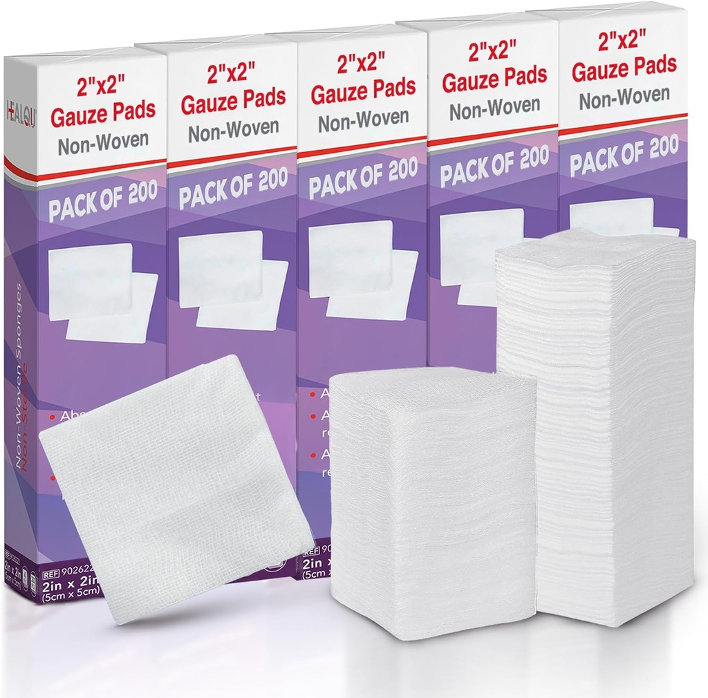 HEALQUE 1000 Gauze Pads 2x2" - mäkké non-Woven 4-Ply pre zubné extrakty a zubné procedúry - Nestrážené štvorcové spony pre prvú pomoc, chirurgická, a rán šaty (5 balenia z 200)