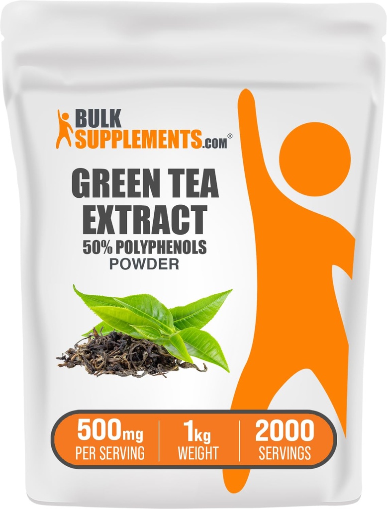 BulkSupplements.comgreen čaj extrakt prášok - 50% Polyfenoly Supplement, EGCG Doplnky - bezlepok, 500mg na porciu, 1kg (2,2 lbs) (Pack of 1)