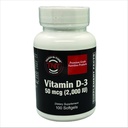Vitamín D-3, 2 000 IU (cholekalciferol), vysoko biologicky dostupná forma vitamínu D, v jednoduchom prehltnutí mäkkého gélu.