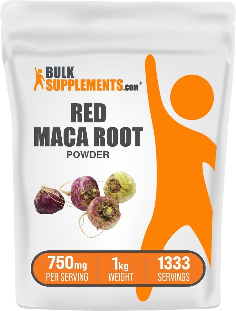 BulkSupplementments.com Red Maca Powder - od koreňa, Maca Supplement, bylinné doplnky - Vegan & Gluten Free, 750mg per Serving, 1kg (2,2 lbs) (Pack of 1)