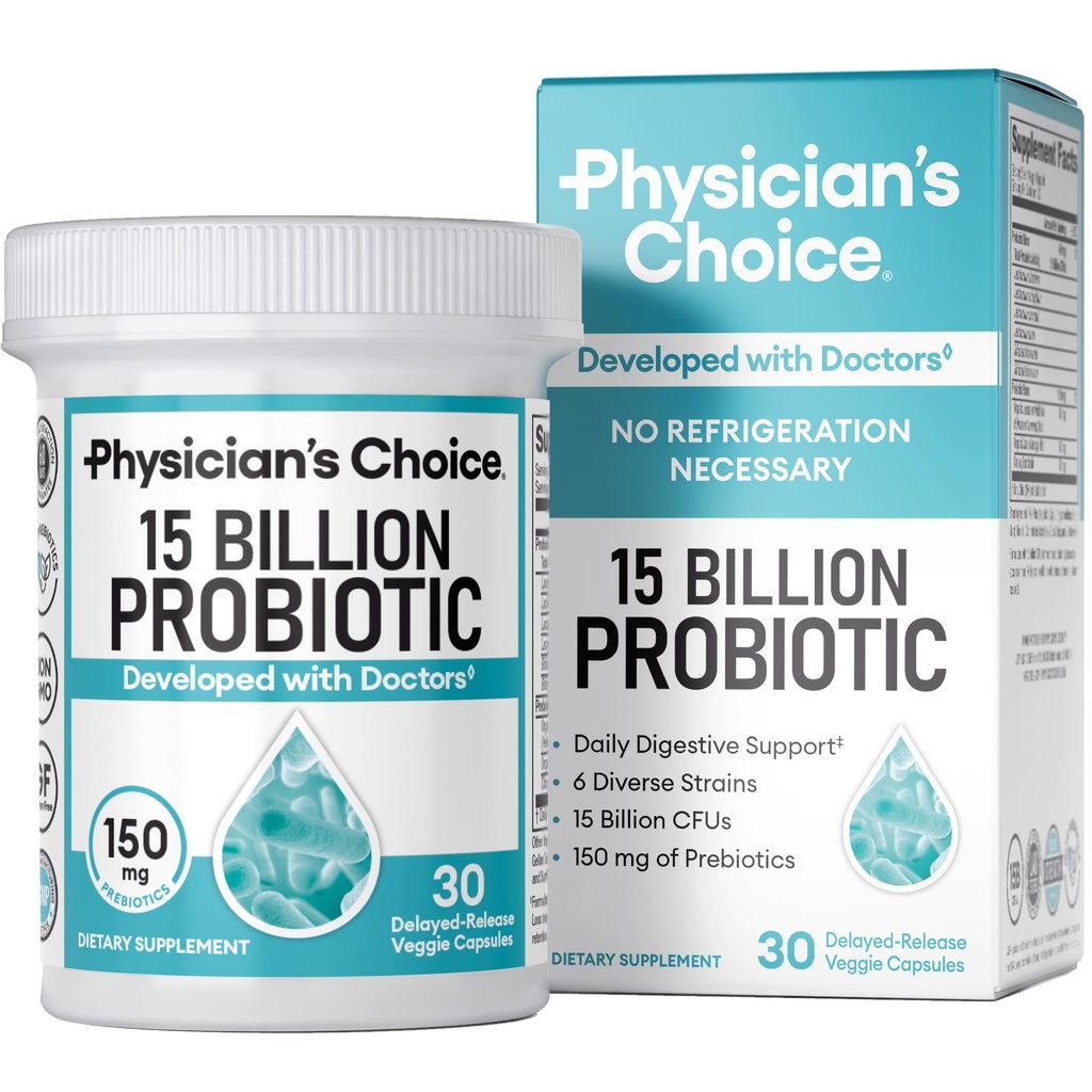 CHOICE lekára začiatočné probiotiká 15 miliarda CFU - 6 rôzne kmene a organické prebiotiká, navrhnutý pre celkové trávenie zdravie a podporu príležitostné zápcha, hnačka, plyn a vdýchnutie