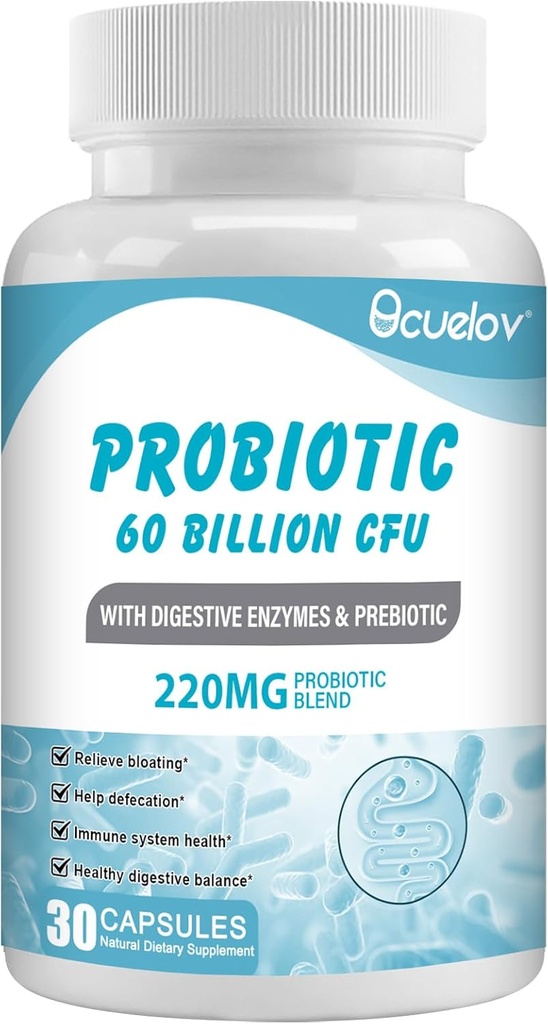 Probiotiká 60 miliárd CFU s 10 kmeňmi a 3 organickými prebiotikami,Probiotiká Supplement for Women Men Support Metabolizmus,Imunita a trávivé zdravie,Non-GMO & Gluten Free,30 Kapsule