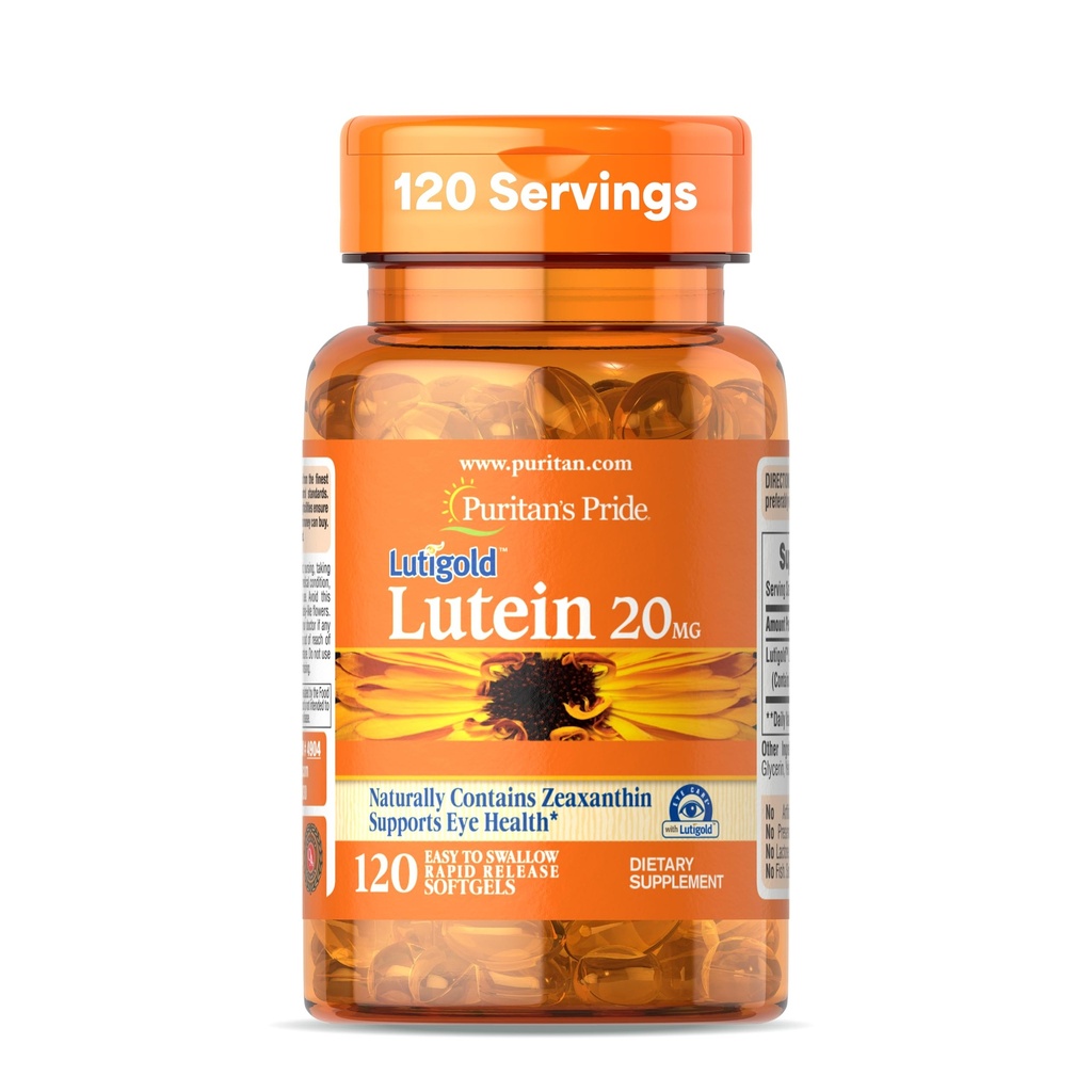 Puritan's Pride Premium LutigoldTM Lutein Carotenoid 20 mg s Zeaxantinom pre mužov a ženy, Dietary Supplement for Eye Health Support, 8 Month Supply, 120 Easy-to-Swallow Softgels