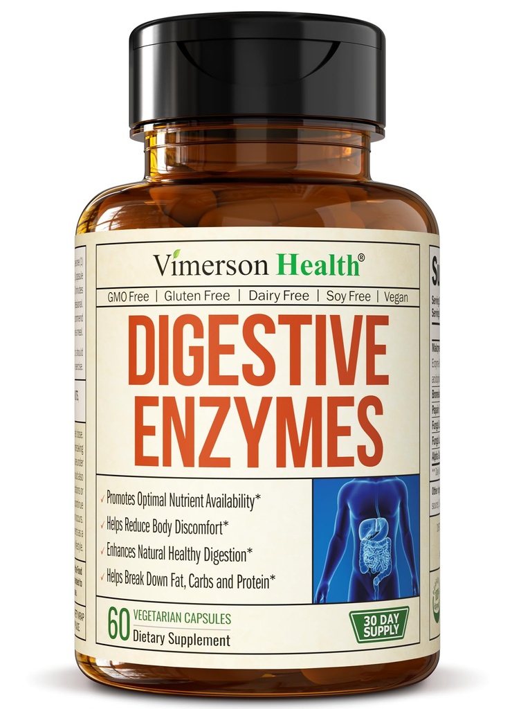 Tráviace enzýmy - Probiotické Multi Enzyme (Enzimas Digestivas) - Tráviace doplnky s jedinečným Makzyme-Pro Formula - Advanced Enzymes for Digestion, Bowel Movements & Nutrient Absorbtion. 60 Caps
