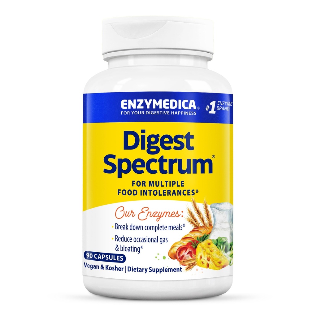 Enzymedica Digest Spectrum, Advanced Digestive Enzymes for Women and Men, Supports Digestion and Multiple Food Intolerancie, Fast-Acting Formula for Gas and Bloating Relief, 90 Kapsule