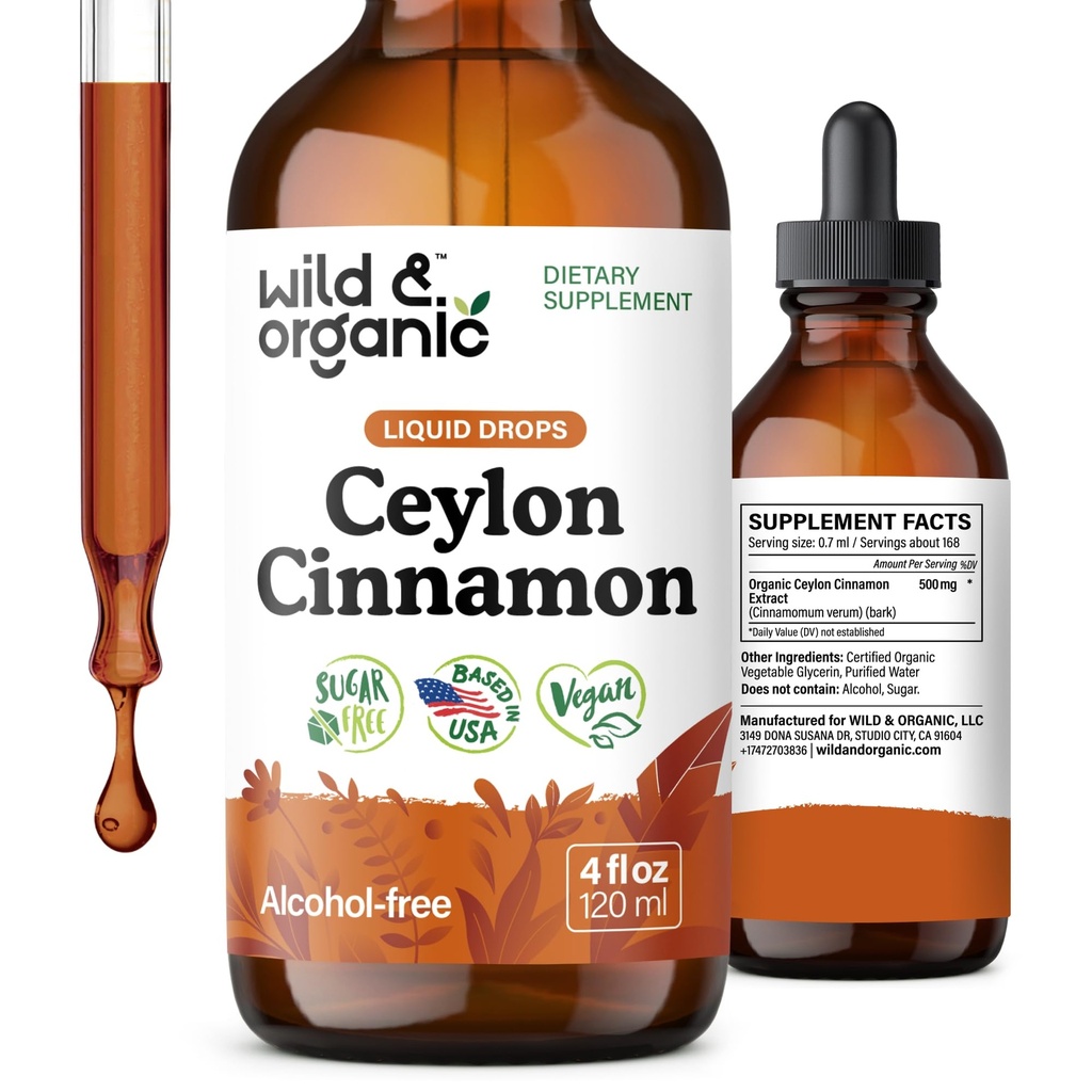 Divoká a organická cejlónska škorica Tinktúra 500 mg - Liquid škorica Doplnky pre celkovú podporu - Cinnamomum Verum Bark Extract - Vegan, cukor a alkohol-free, non-GMO - 4 fl oz