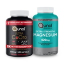 Qunol CoQ10 100mg Softgels, 3X Lepšia absorpcia 4 mesiace Zásoba + 120 Počet Magnézium Glycinát Kapsule 420mg, Vysoká absorpcia horčík doplnok, 180 Počet