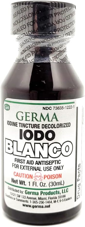 Germa jód Tinktúra dekolorizovaná bezfarebná biela jasné jód YODO Blanco kvapalina