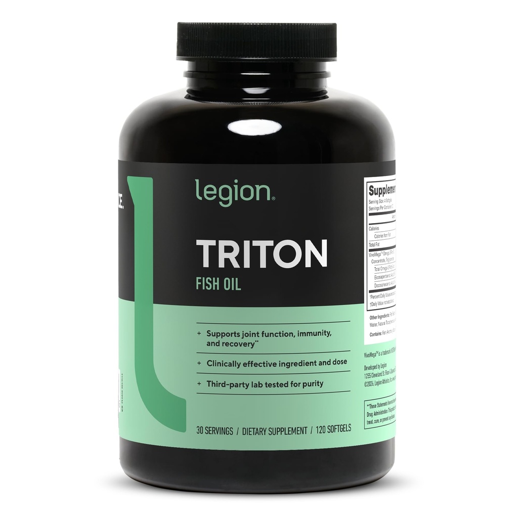 LEGION Triton Fish Oil Kapsule - Triple Strength Omega 3 Essential Mastné kyseliny s vitamínom E a citrónovým olejom pre maximálnu absorpciu, čerstvosť a čistotu - 2400mg EPA & DHA per Serving, 30 Svgs