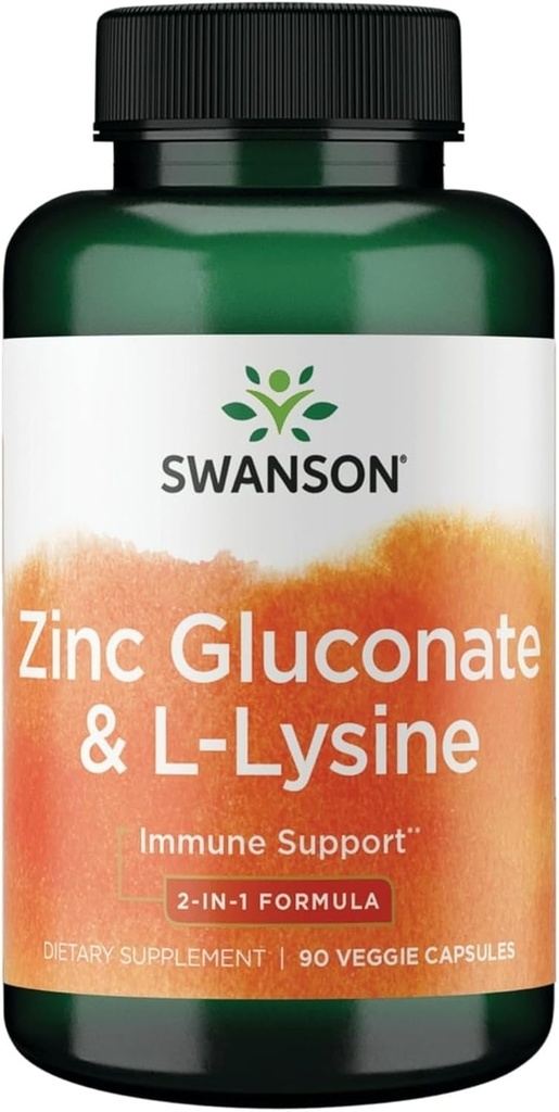 Swanson Zinok Glukonát '&' L-lyzín - 2-in-1 Vzorec 90 Veg Caps