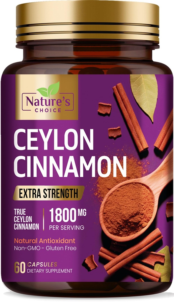 Ceylon škorica Kapsule 1800mg - Certified Organic škorica, fľaša v USA, & Pure Extra sila Ceylon škorica Supplement, Antioxidant Pills, non-GMO & Gluten Free, bez cukru - 60 Kapsule