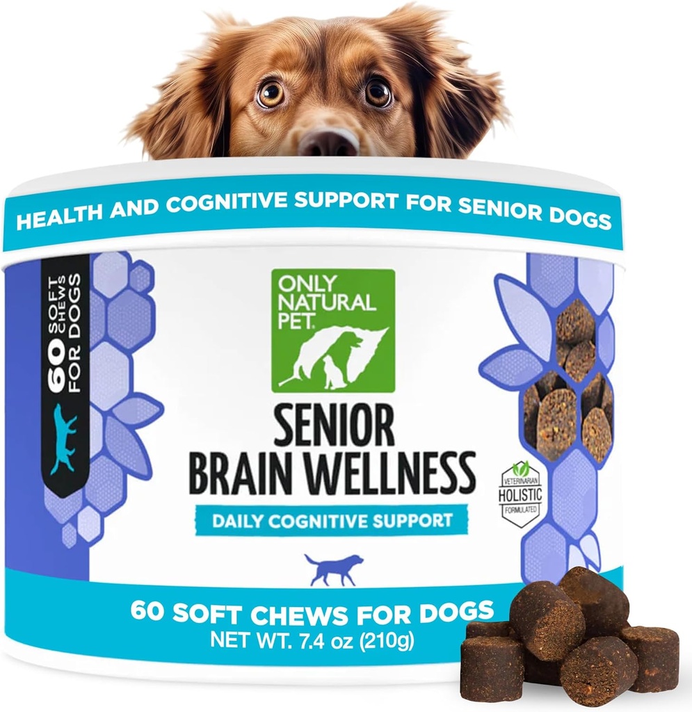 LEN NATURAL PET Senior Brain Wellness Dog Chews - Malé, stredné a veľké Plemeno, Bezzubé a Geriatrické psy, Soft Chicken & Bacon Flavor Snacks, Pečené darčeky - 60 Počet