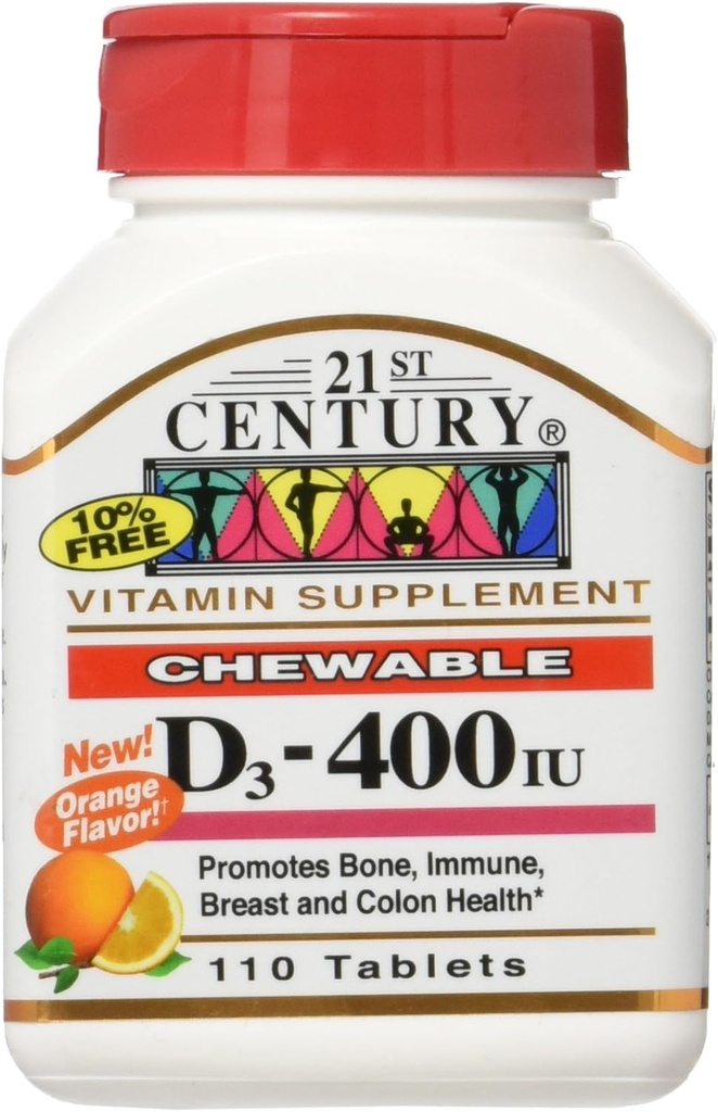 21. storočie Žuvateľný vitamín D3, pomaranč, 10 μg (400 IU), 110 tabliet