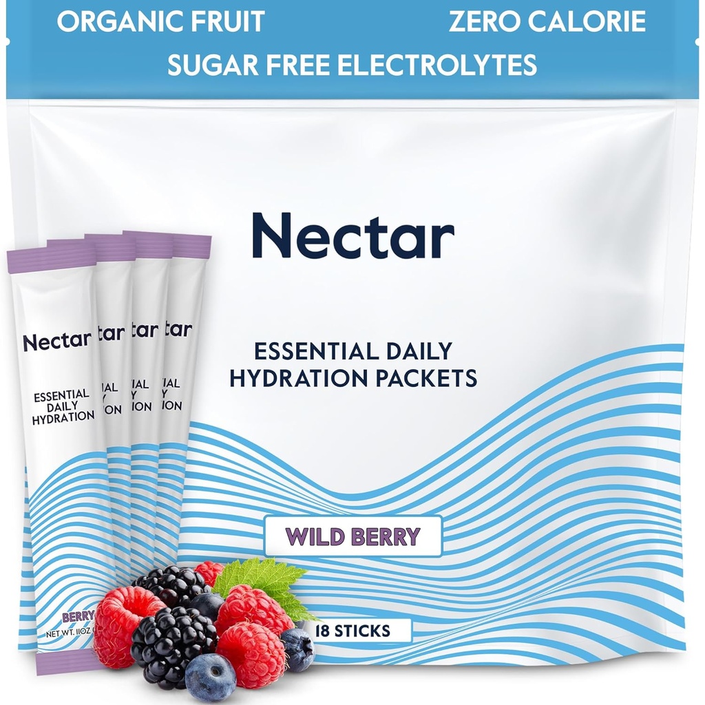 Nektárové hydratačné balíčky - Electrolytes prášok balíčky - bez cukru alebo kalórií - organické ovocie tekuté denne i.v. hydratačné balíčky na dehydratáciu úľav a rýchlu rehydratáciu (Berry 18 balíček)