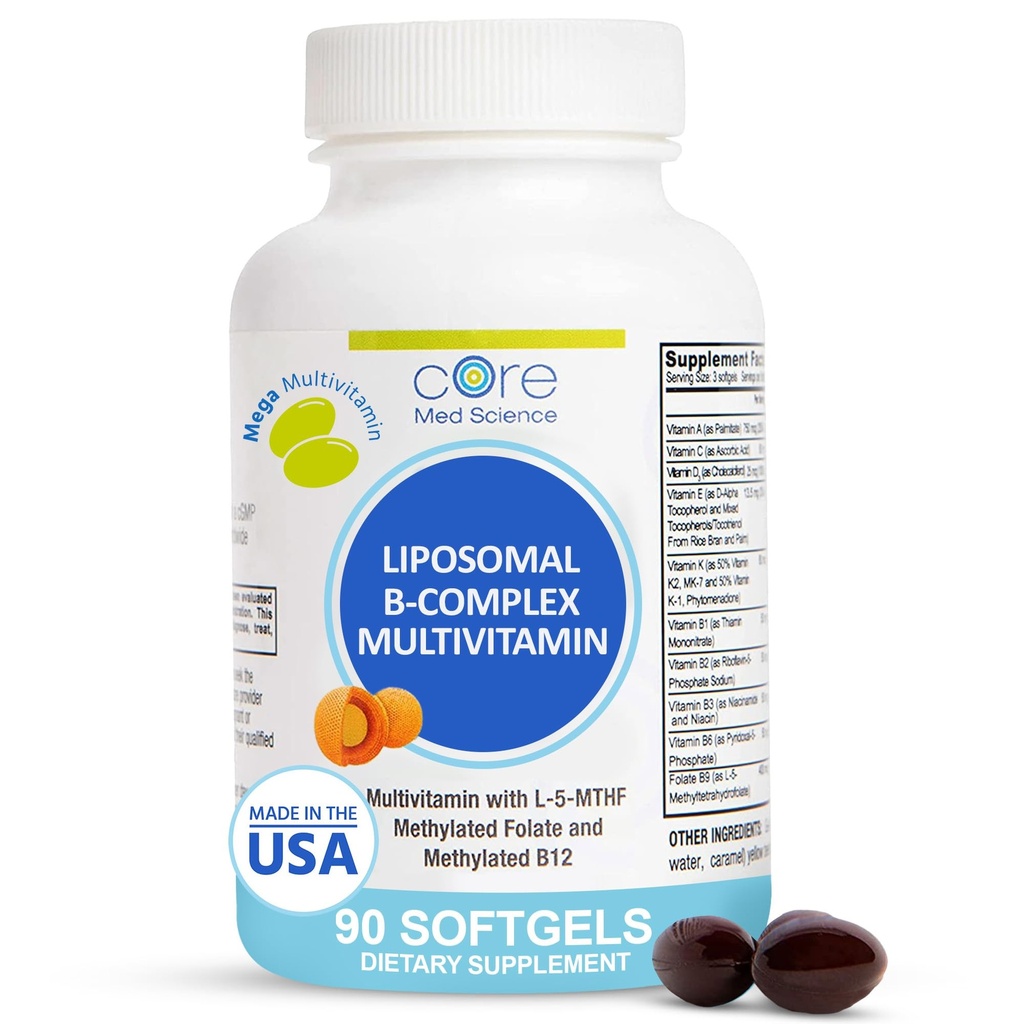 Základné Med Science Lipozomálne Metylated Multivitamín B-Complex, 90 Softgels - non-GMO Active Super B komplex Vitamín Supplement for Heart Health - VIT Metyl B Complex Immune Suplement