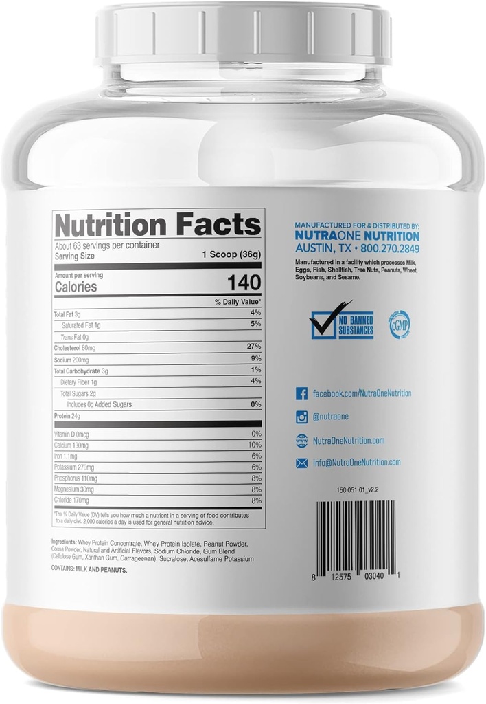 NutraOne ProteinOne Srvátkový proteín podporuje zotavenie a budovanie svalov s proteínom Shake prášok pre mužov a ženy (Cocolate PB Cup, 5 LB)