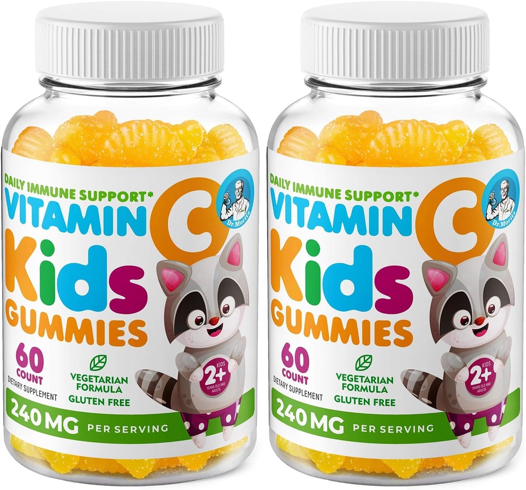 DR. MORITZ Vitamín C Gummy pre deti a dospelých 240 mg - Imunitná podpora nízkocukorové žuvacie vitamíny pre batoľatá - Vegetariánske detské diétne doplnky bez želatíny (Citrus Flavor) (120 počet)
