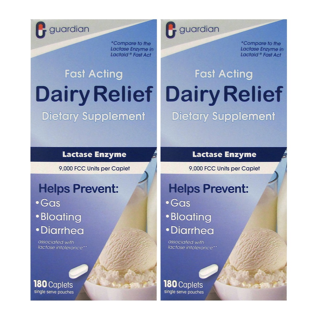 Guardian Dairy Relief Fast Acting Lactase, 360 Caplets, 9000 FCC Maximálna sila, Pills intolerancia laktózy, Lactase Enzyme Supplement (360 CT)