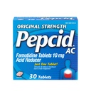 Pepcid AC Original Strength Heartburn Relief Tablets, OTC Medicine Prevents & Reliefs Heartburn & Acid Reflux Vzhľadom na kyslé poruchy trávenia, 10 mg Kyselina famotidínová Redukcia, rýchle pôsobenie, 30 ot