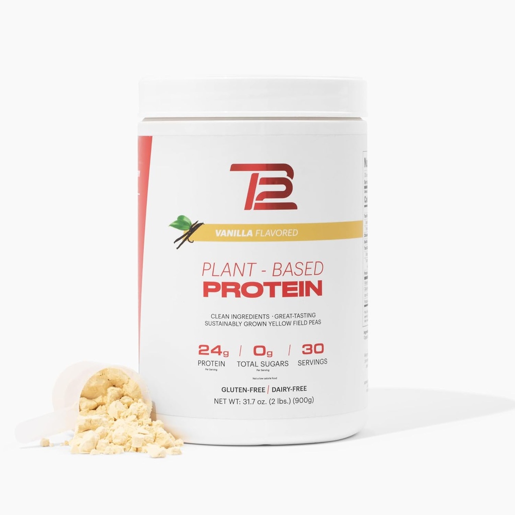 TB12 Plant Based Protein Powder by Tom Brady, 24g Vegan Pea Protein, Low Sugar, Low Carb, Non-GMO, Nahradenie jedla, Keto Friendly, Paleo, Sugar Free, Vanilla Flavor (30 Servings/2.12lbs)