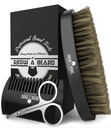Kefka na bradavice pre mužov a brada Comb Set w/Mustache Nožnice na úpravu oblečenia, prírodná bordová kefka, dvojakčná drevo Comb a cestovná taška skvelá na vianočný darček
