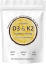 Vitamín D3 K2 doplnok, 10000 IU D3 + 200 MCG K2, 300 softgelov, bez GMO, bez lepidla