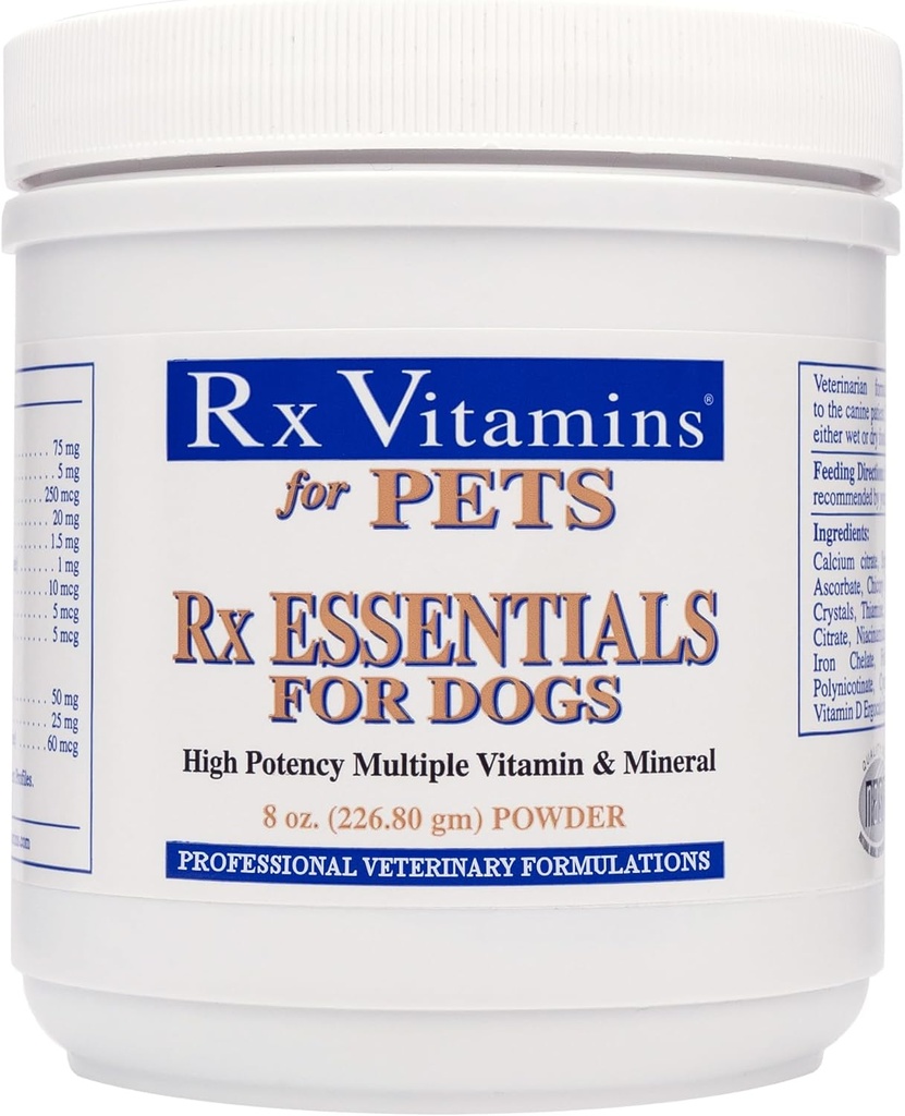 Rx Vitamíny Esenciálne pre psy - vitamíny a minerálne multivitamíny - podporuje imunitný systém Digestívne zdravie a zdravie kostí - prášok 8 oz