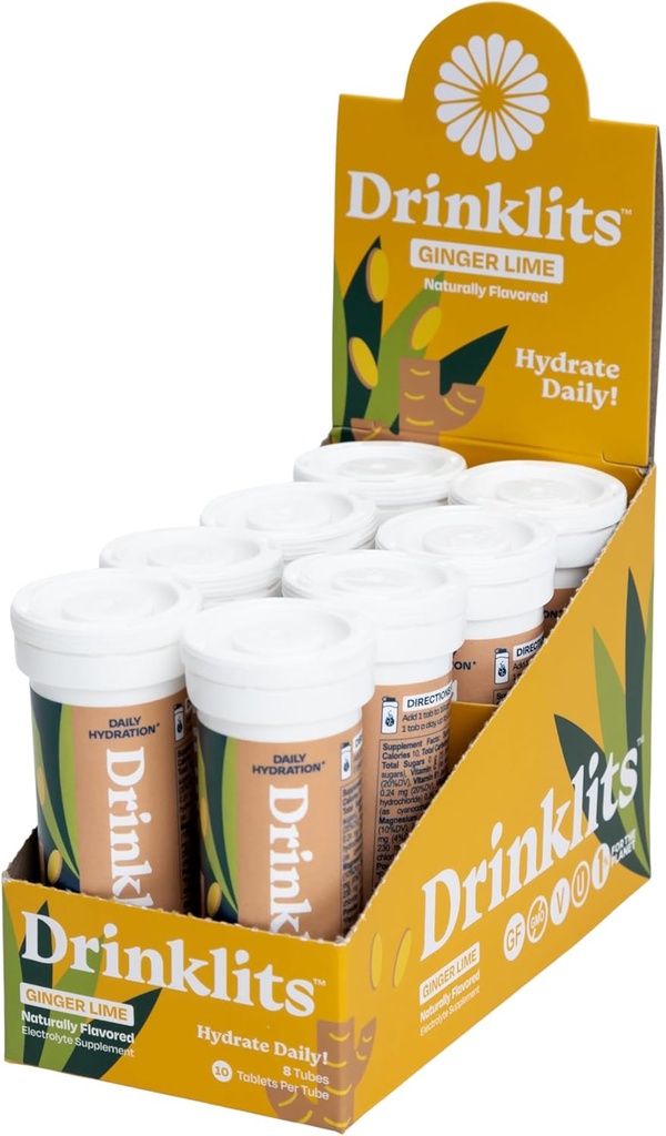 Drinklits Ginger Lime Electrolyte Športový nápoj Fizzy hydratačné tablety (8) Tube Bundle 