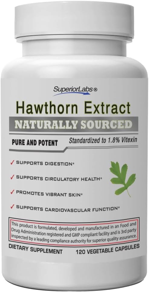 Superior Labs Hawthorn Berry 300mg, Pure Non-GMO, Additive-Free Hawthorn Extract Kapsule, High-Potency Circultory & Krvný tlak Podpora, Relieves Bolesť na hrudníku, Trvanlivosť Pomoc, 120 Veg Caps