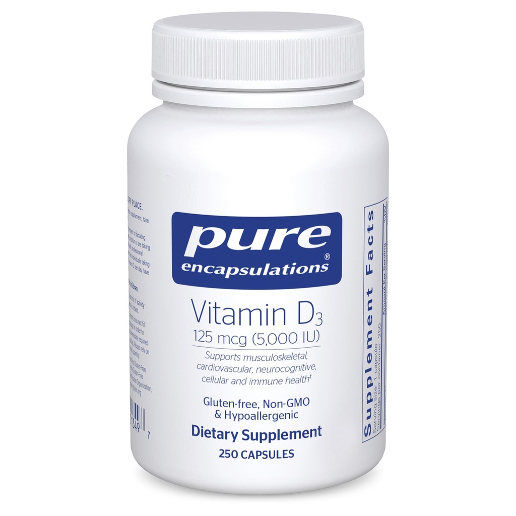 Pure Encapsulations Vitamín D3 125 μg (5 000 IU) - Supplement to Support Bone, Joint, Marth, Heart, Colon, and Immune Health* - with Vitamin D - 250 Kapsule